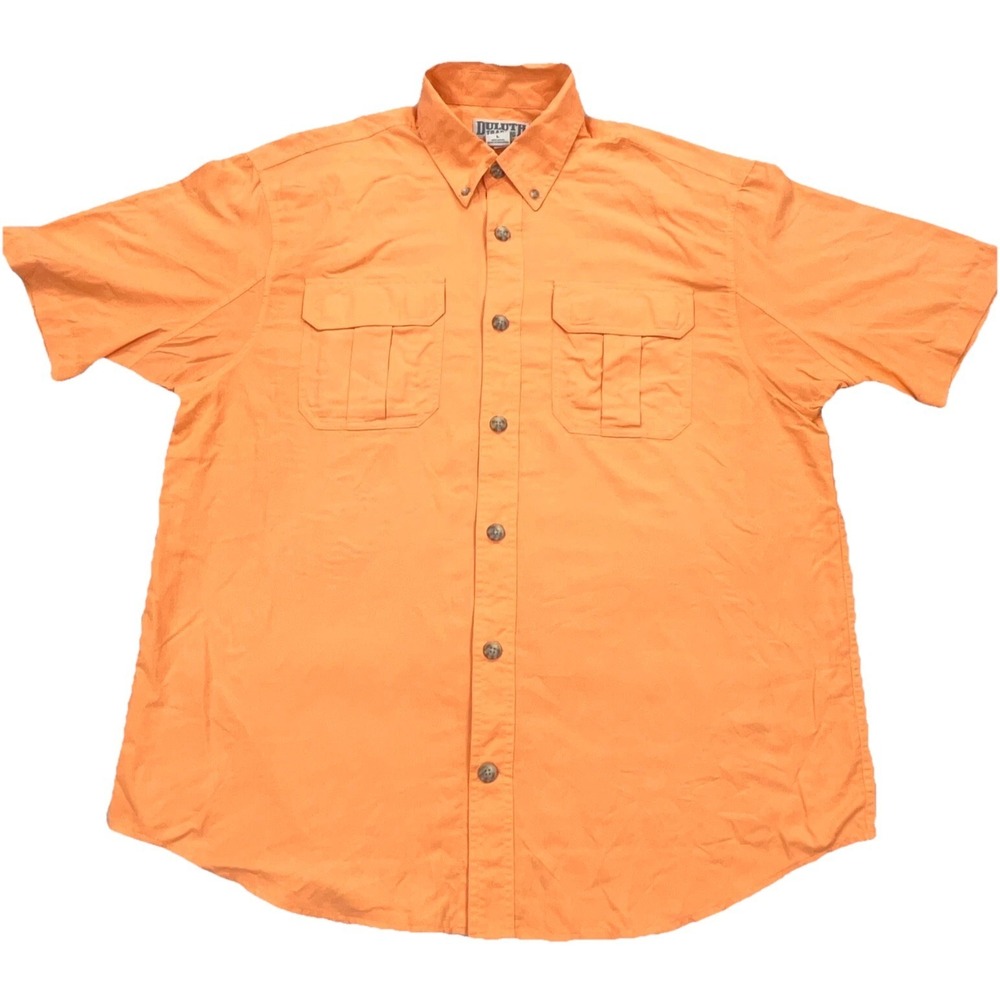 Duluth‎ Shirt Men Large Orange Button Up Double Pocket Outdoors Camp Performance